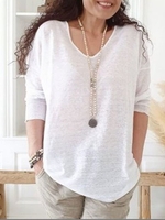 White Sweetheart Long Sleeve Solid Cotton Causal Tops - Noracora