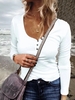 White U-Neck Long Sleeve Cotton Causal Tops