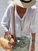 White V Neck Casual Causal Tops - Noracora