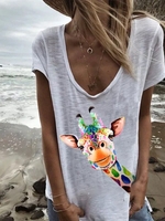 White V Neck Casual Short Sleeve T-Shirts - Noracora