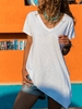 White V Neck Casual Solid T-Shirts - Noracora