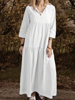 White V Neck Half Sleeve Dresses