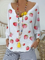 White V Neck Long Sleeve Causal Tops - Noracora