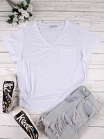 White V Neck Plain Casual Shirts & Tops - Noracora