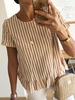 White-Yellow Stripes Shift Vintage Cotton T-Shirts - Noracora