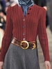 Wine Red Casual Buttoned Cardigans - Noracora