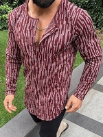 Wine Red Linen Casual Striped Men-Shirts - Noracora
