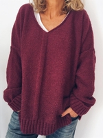 Wine Red Solid Long Sleeve Tops