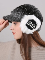 Winter New Style Plus Velvet Fashion Lady Letter Smb Gradient Color Knitted Woolen Earmuffs Warm Duck Tongue Hat - Noracora