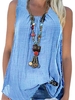 Women Linen Causal Tops Round Neck Solid Sleeveless Tanks