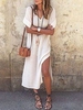 Women A-Line Half Sleeve White Basic Casual Paneled Cotton Dress