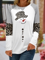Women Autumn Christmas Snowman Casual Daily Christmas Long sleeve Crew Neck H-Line Regular T-shirt