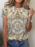Women Boho Ethnic Summer No Elasticity Vacation Short sleeve Regular Regular NA T-shirts