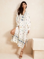 Women Boho Ethnic Summer V neck Loose Cap Sleeve H-Line Regular No Dresses