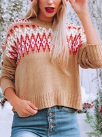 Women Boho Ethnic Winter Heavyweight Micro-Elasticity Vacation Loose Yarn/Wool yarn H-Line Sweaters