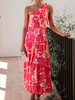Women Boho Floral Summer Polyester Loose Sleeveless A-Line Regular Vacation Dresses