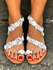 Women Boho Plain Summer Daily Round Toe Lace Pu Thong Sandals Rubber Slide Sandals