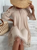 Women Boho Plain Summer Polyester Natural Loose Midi Cold Shoulder No Dresses