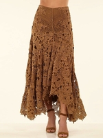 Women Boho Spring/Fall Lace Lace Natural Loose Lace H-Line Regular Skirts