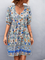 Women Boho Summer Disty Floral Cotton Natural No Elasticity Daily Midi No Dresses