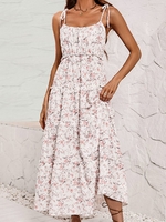 Women Boho Summer Disty Floral Polyester No Elasticity Vacation A-Line Regular No Dresses