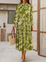 Women Casual Abstract Spring/Fall Cotton No Elasticity Daily Long Sleeve A-Line No Dresses