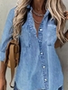 Women Casual Abstract Spring/Fall Denim No Elasticity Holiday Long Sleeve H-Line Regular Blouses