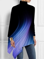 Women Casual Abstract Spring/Fall Polyester Micro-Elasticity Daily Loose Long Sleeve Regular Shirts