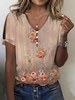 Women Casual Abstract Summer Polyester Lace Short sleeve H-Line EC EPE Shirts