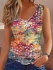 Women Casual Abstract Summer V neck Micro-Elasticity Daily Standard Regular H-Line Tank Tops