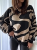 Women Casual Abstract Winter Micro-Elasticity Daily Loose Long sleeve Crew Neck Regular Sweatshirts