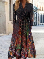 Women Casual Abstract Winter Natural Micro-Elasticity Daily Cross H-Line Regular Dresses