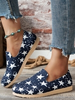 Women Casual All Season Star Printing Daily Round Toe Fabric Non-Slip Deep Mouth Shoes Deep Mouth Single Shoes