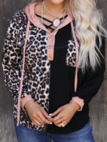 Women Casual Animal Print Spring/Fall Polyester Micro-Elasticity Daily Loose T-Line Half Open Collar Shirts