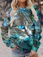 Women Casual Animal Spring/Fall Micro-Elasticity Daily Regular Fit Long Sleeve Crew Neck H-Line T-shirts