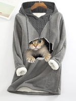Women Casual Animal Winter Hoodie Daily Jersey Long sleeve Mid-long Fleece Sweatshirts