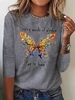 Women Casual Autumn Butterfly Micro-Elasticity Loose Standard Crew Neck Regular H-Line T-shirt