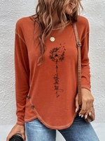 Women Casual Autumn Dandelion Loose Jersey Standard Regular H-Line Regular Tunic T-shirt