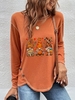 Women Casual Autumn Halloween Micro-Elasticity Jersey Halloween Crew Neck Regular H-Line Tunic T-shirt
