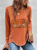Women Casual Autumn Halloween Micro-Elasticity Jersey Halloween Crew Neck Regular H-Line Tunic T-shirt