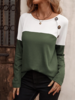 Women Casual Color Block Autumn Micro-Elasticity Loose Long sleeve Crew Neck Regular Regular Tops