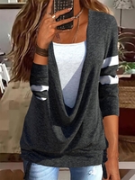 Women Casual Color Block Spring Daily Standard Long sleeve Regular H-Line Regular Tunic T-shirt