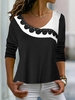 Women Casual Color Block Spring Micro-Elasticity Daily Loose Long sleeve H-Line Regular Tops