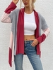 Women Casual Color Block Spring/Fall Loose Jersey Long Sleeve Wrap Mid-long H-Line Kimonos