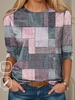 Women Casual Color Block Spring/Fall Micro-Elasticity Loose Jersey Long Sleeve Crew Neck Regular T-shirts