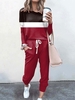 Women Casual Color Block Spring/Fall Polyester Micro-Elasticity Daily Loose Crew Neck Regular Two-Piece Sets