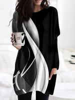 Women Casual Color Block Spring/Fall Polyester Micro-Elasticity Long Sleeve Crew Neck Regular Regular T-shirts