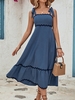 Women Casual Color Block Summer Natural No Elasticity Vacation Midi Gallus Regular Dresses