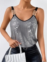 Women Casual Color Block Summer Polyester Glitter Micro-Elasticity Loose Regular Regular Shirts