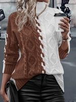 Women Casual Color Block Winter Daily Loose Best Sell Long sleeve Regular H-Line Sweater